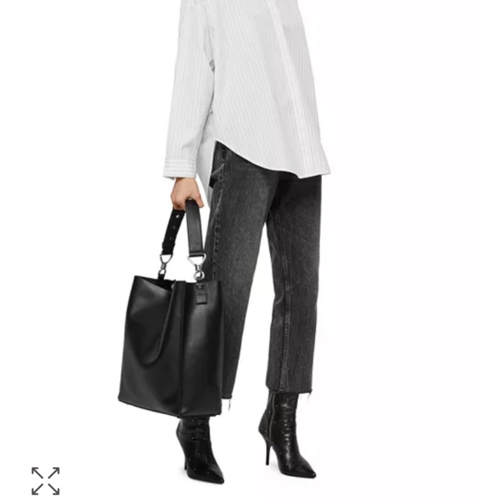 ALLSAINTS Captain Large Smooth Black Leather Shoulder Tote Bag $358 - Picture 8 of 12